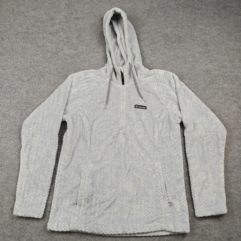 Columbia Hoodie Womens Small Gray Full Zip Fleece Chevron Hooded Pockets
